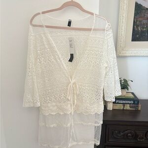 White Lace Cover-Up beach bikini cover lace NWT medium large zanzea